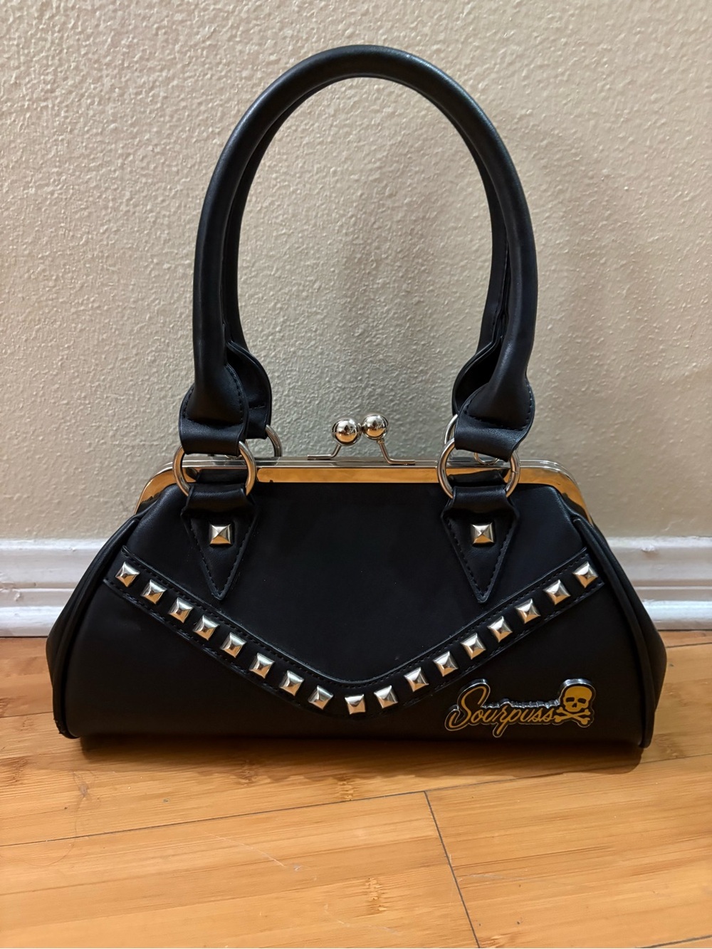 RARE Sourpuss Dollface Studded Purse Black Punk Pinup Retro Goth Rockabilly HTF